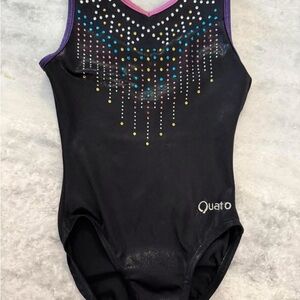 Quatro Black Leotard with Colorful Rhinestones